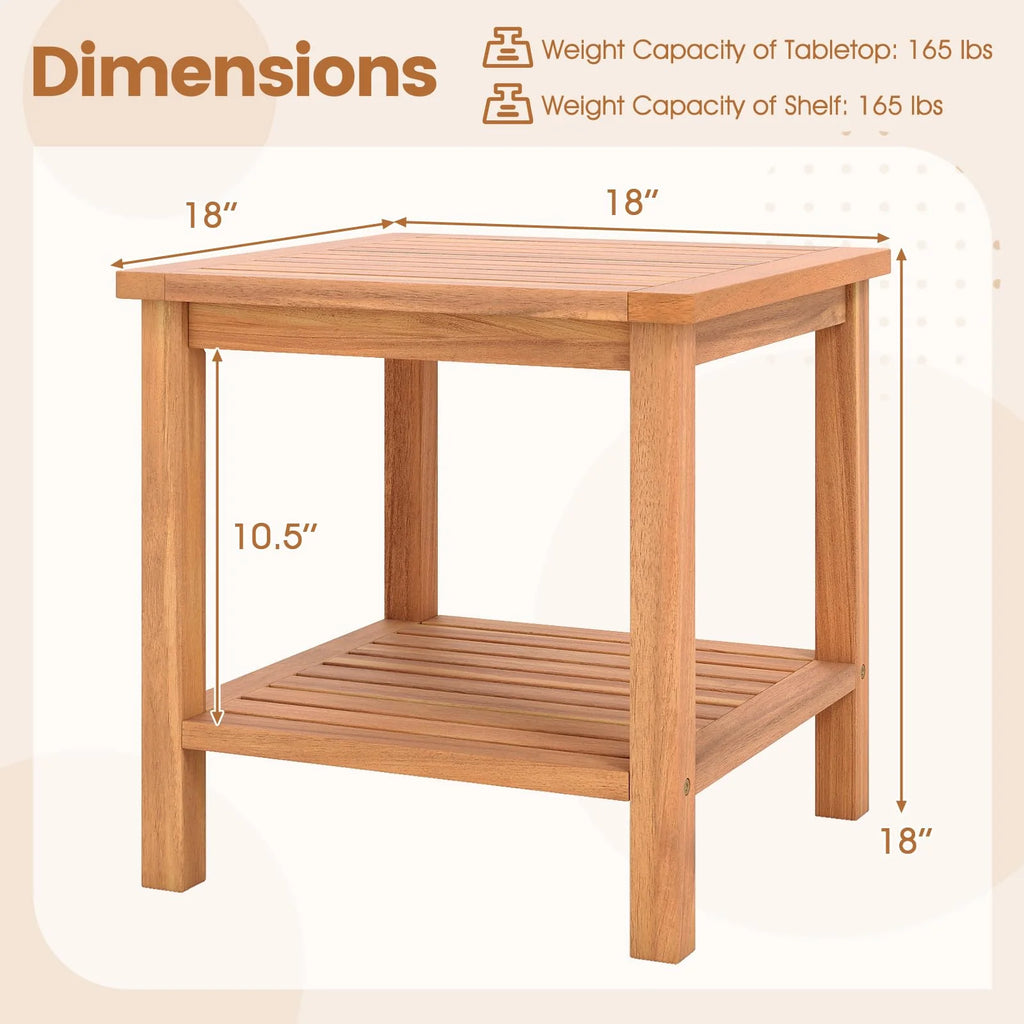 Tangkula 2 Tier Acacia Wood Square End Table with Slatted Tabletop & Storage Shelf - Product image 3