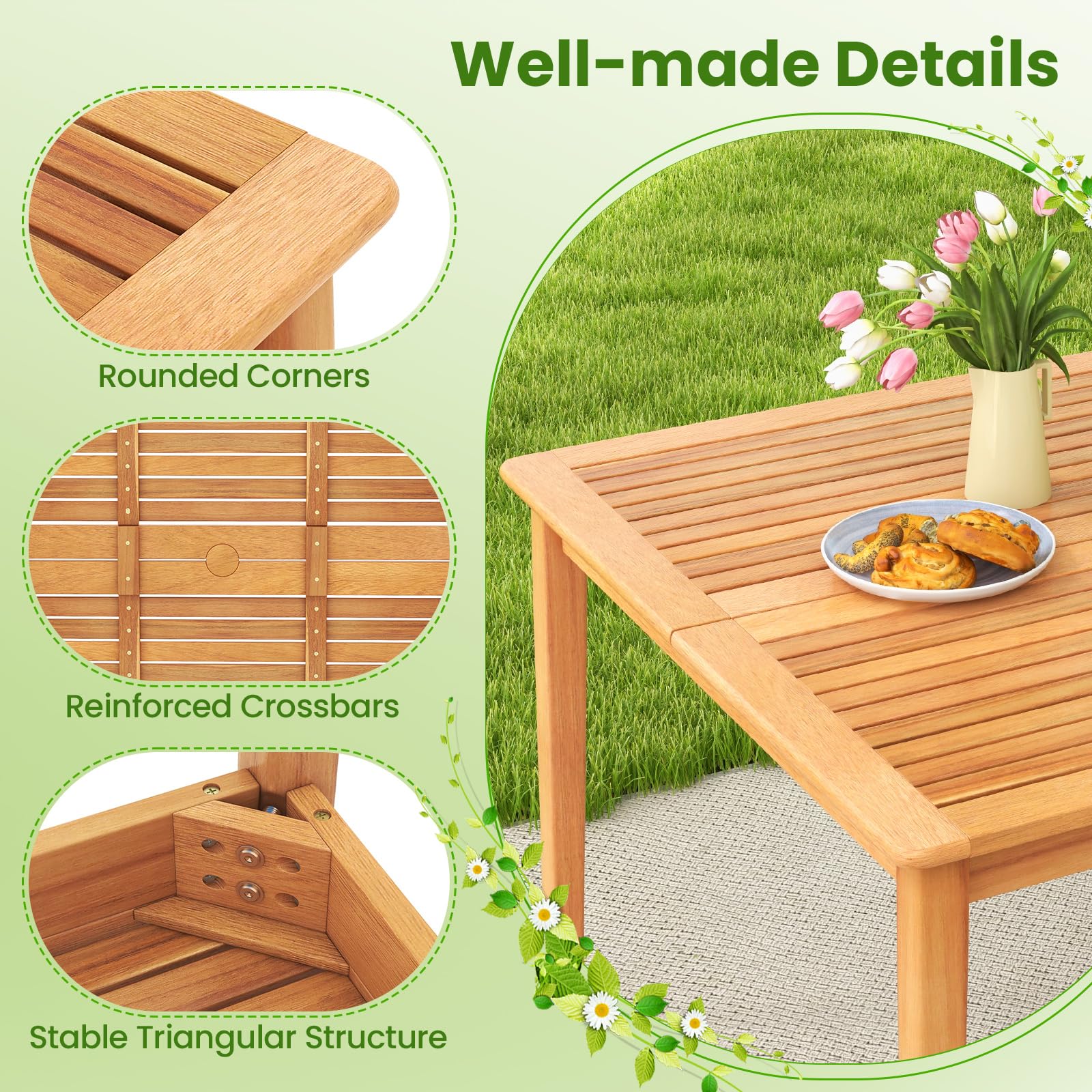 Tangkula 5 Piece Patio Wood Dining Set for Front Porch Yard Balcony and Poolside - Product image 9