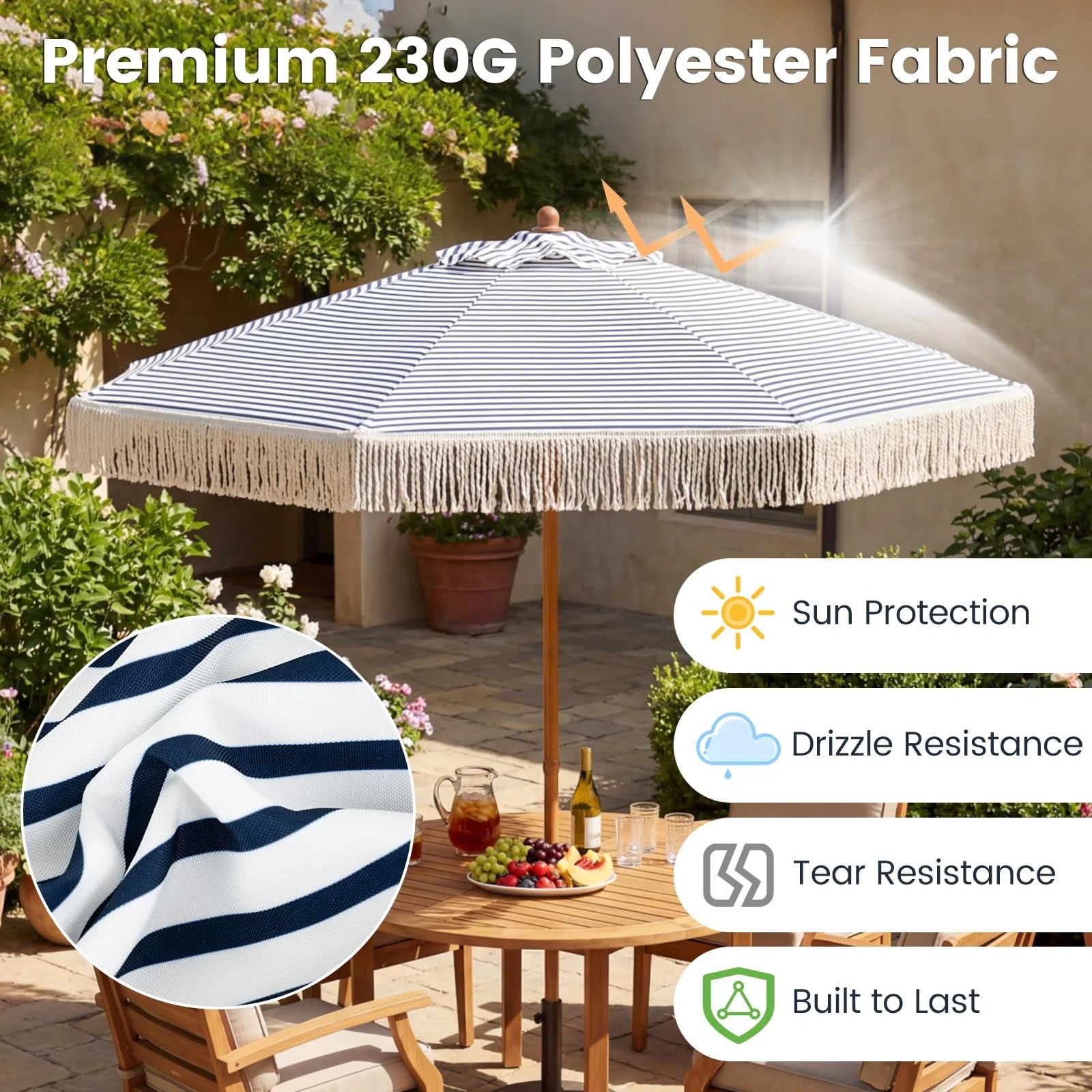 Tangkula 7Ft Patio Umbrella with Fringe for Deck Backyard Poolside - Product image 3
